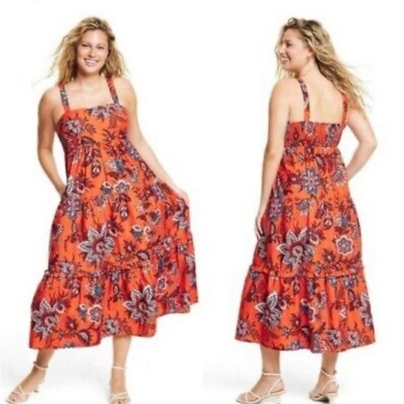 New RHODE TARGET Leafy Floral Tiered Midi Dress Size XL - Picture 1 of 6